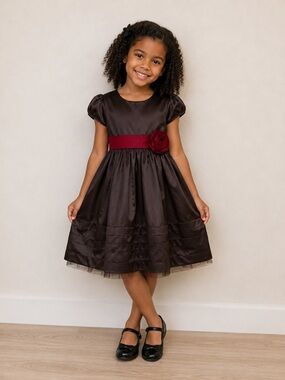 Gymboree Holiday Traditions Chocolate Brown Satin Party Dress 6